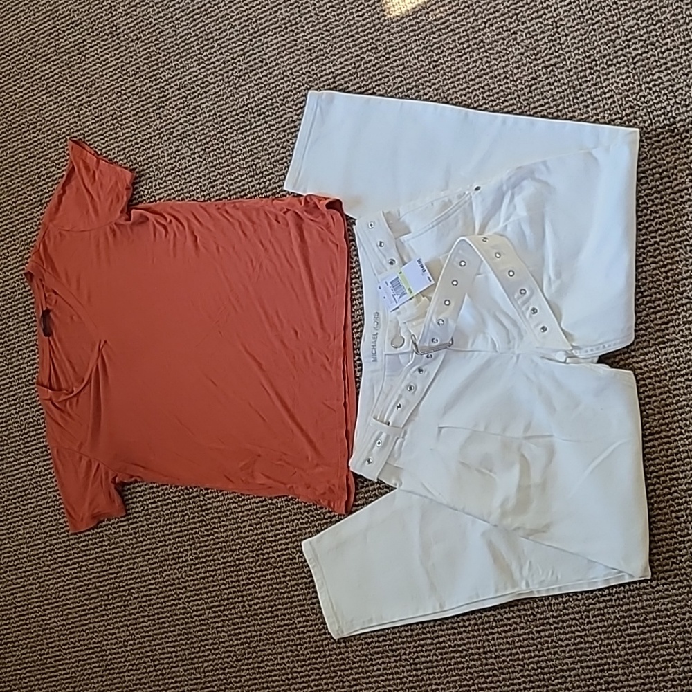 MICHAEL Michael Kors White Jeans with Eyelet Belt